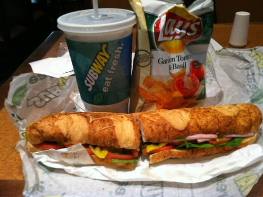 Subway Melt with Large Soda and bag of Tomato Basil Chips