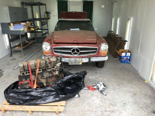 Rolled into the shop with the engine on a crate!