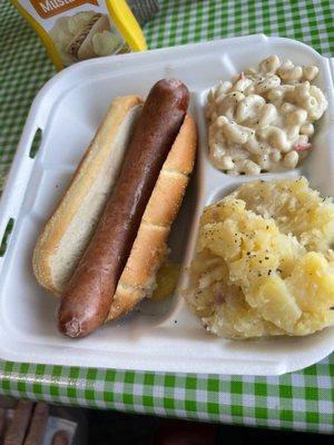 German potato salad, homemade sauerkraut with kielbasa sausage. you will love it.