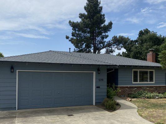 Completed roof, seen from the front of the home.