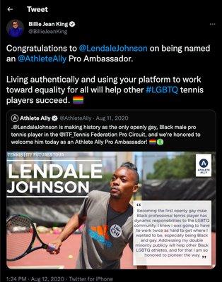 Lendale Johnson duping Billie-Jean King with his false stories of being a professional tennis player.