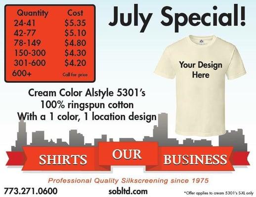 Check out our July specials. Heck, they may even run in August too