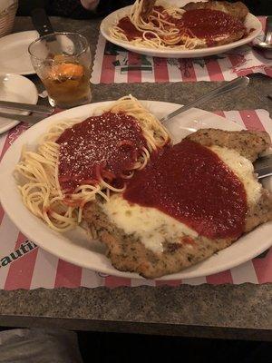 Veal parmigiano with spaghetti