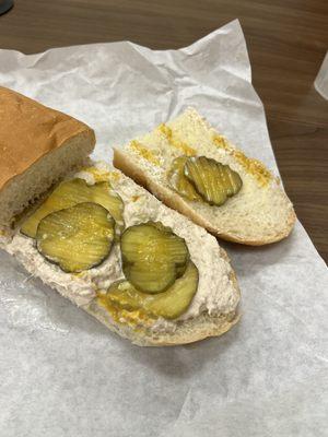 Tuna with mustard and extra pickles.