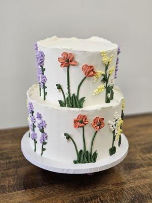 Simple flower cake perfect for bridal shower, wedding or birthday.