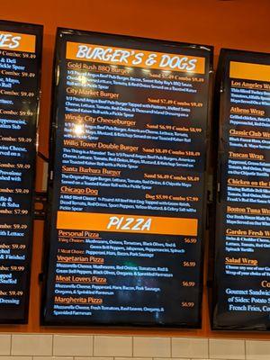 Burger, Dogs, Pizza Menu