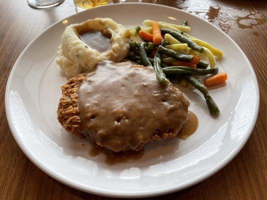 Early Bird Chicken Fried Steak, Mashed Potatoes and Mixed Vegetables