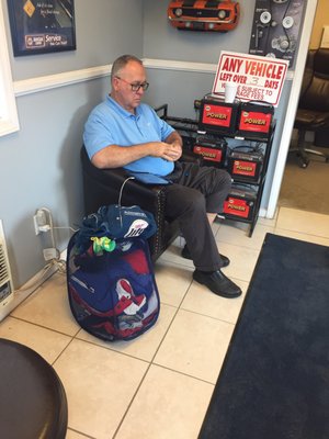 Small 4 chair waiting area cool way to get to know your neighbors :-)  2Chairs Left