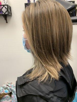 Choppy inverted bob with blonde highlights on my sweet young lady client 3