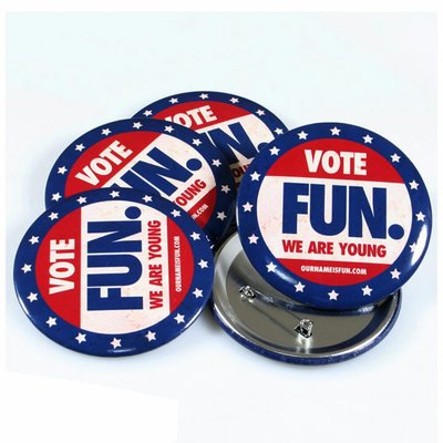 Custom buttons in 1", 2", 3", and 4" circular.