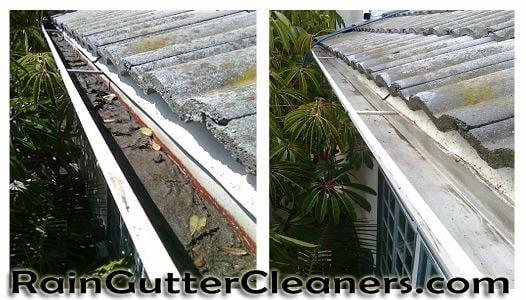 before and after rain gutter cleaning