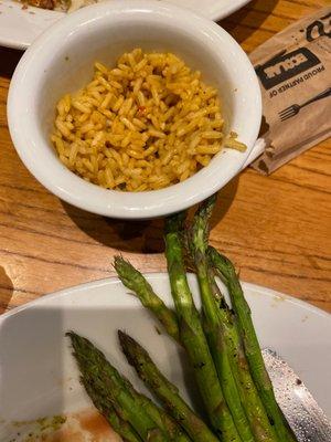 Room temp rice and so called grilled asparagus