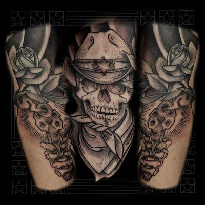 Six shooter cowboy skull one session