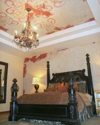 Faux Finished Wall and Hand-painted Ceiling by San Antonio Murals