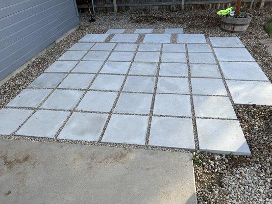 Concrete stepping stone patio. May 2022