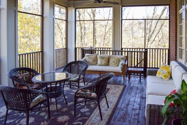 Beautiful porch, now screened in for privacy!