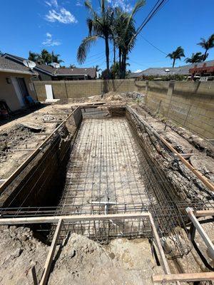 Pool plumbing setup and rebar install