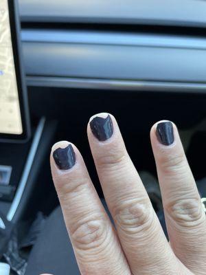 Nails after a few hours. Did nothing but go eat and ride in a car.