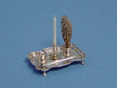 Mike Sparrow Inkstand with wells for a quill pen hollow ink and pounce pots and a taper stick