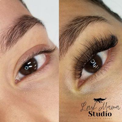 Hybrid Lash Extensions: mix of classic lashes and volume lashes to create that textured look