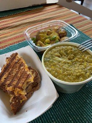 Grilled cheese, Indian stew and curry potatoes.