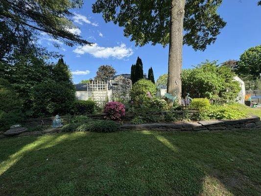 Backyard dry stacked stone walls.  West Springfield, MA