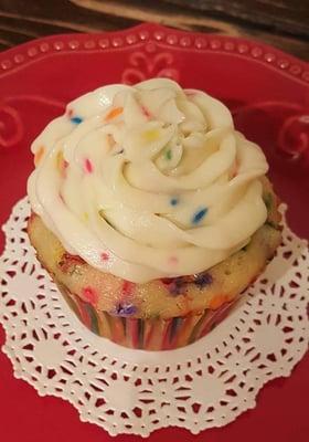 The Cupcake House- Vanilla Funfetti with buttercream icing.