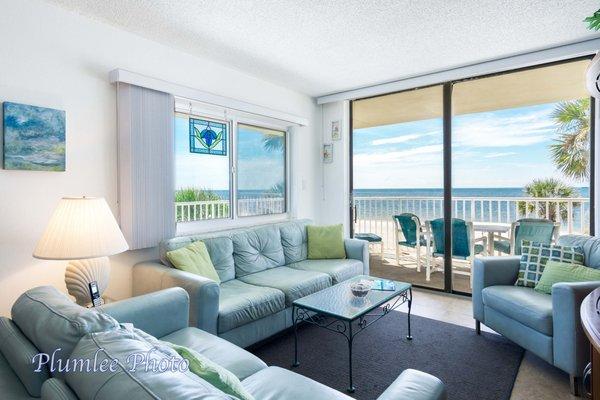 Corner unit with view of the beach at Sand Castle I  vacation rentals on Indian Shores, Florida.