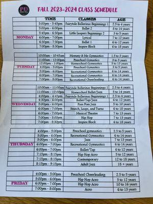 Schedule for 2023-2024 school year