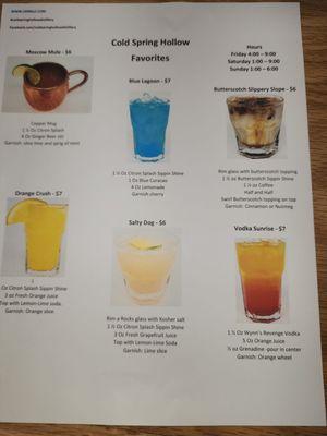 Cold springs has the best cocktail menu. Always adding monthly specials!