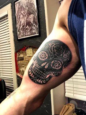 Sugar skull cover up. Not 100% complete but will be next sitting.