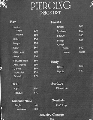 Our piercing prices!