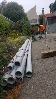 Sewer Lateral Pipe being prepared