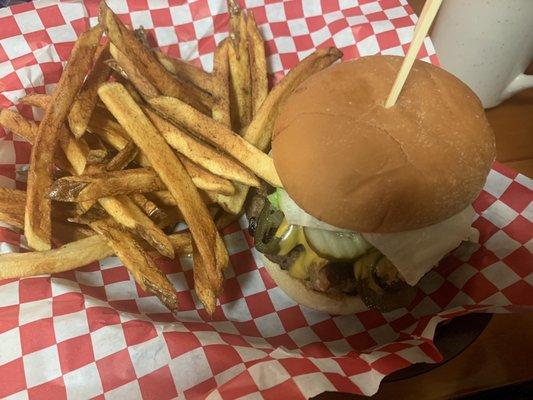 Jalapeños cheese burger and hand cut fries