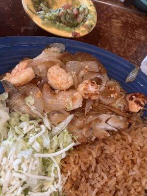 Tilapia and shrimp rice and guacamole salad $14.99