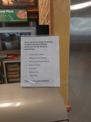 A list of what you can't get from the 5 footlong menu.