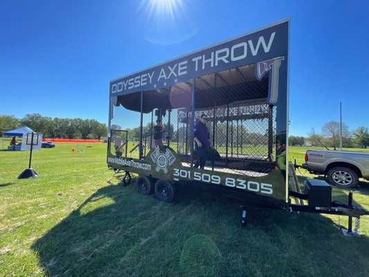 Mobile axe throwing trailer. Odyssey Axe Throw