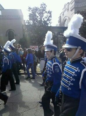 Jesuit band marching in a Mardi Gras parade 2010