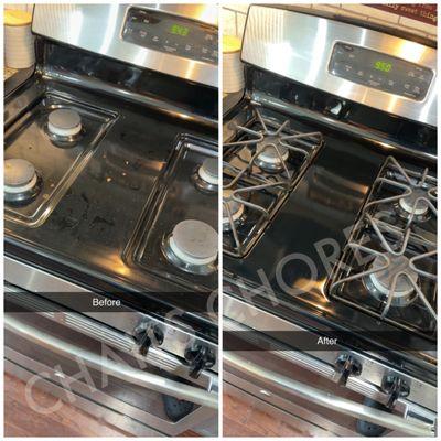 Stove before and after on a bi weekly clean