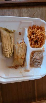 3 tamales rice and beans.