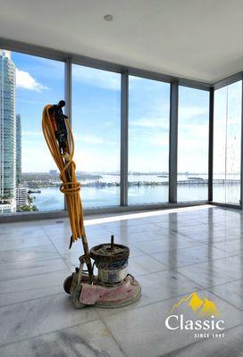 Marble honing inside of a luxury high-rose Condominium's unit