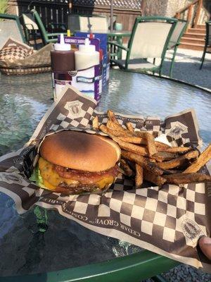 Bacon burger and fries