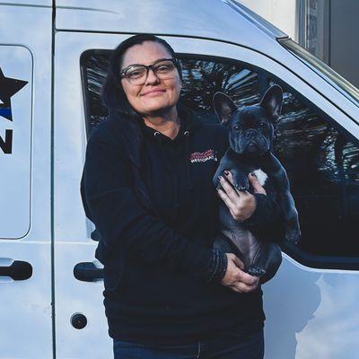 Jodi and Nadia, American Standard Restoration General Manager, and office dog. Family owned and operated since the beginning!