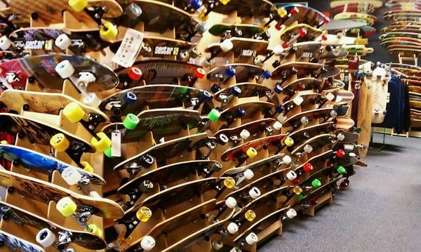 So many Loadeds, Landyachts, Sector 9s & countless others.  This shop is longboarder's wet dream.