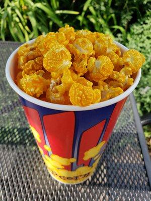 Cheddar popcorn in $5 popcorn cup