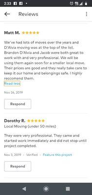 Latest reviews on thumbtack