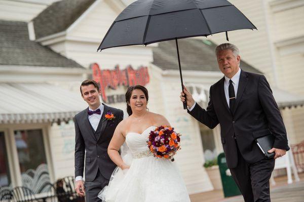 Walking down the Boardwalk to our ceremony with Kevin