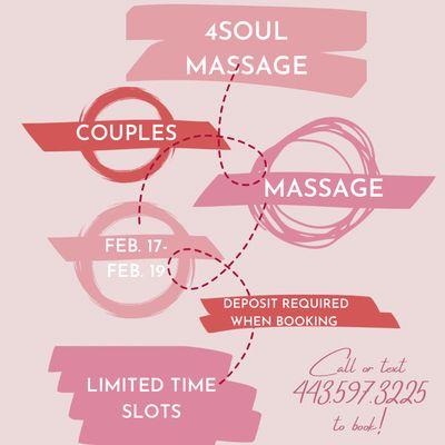 Valentine's Day Couples Massage Special Feb. 17-19 only