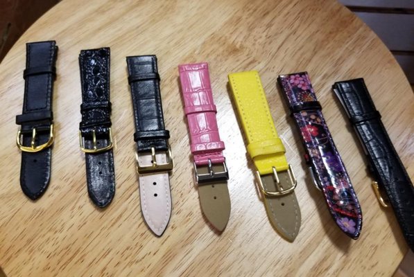 We offer genuine leather watch bands in all sizes. Come in today to take a look at what we have in stock. Prices start at $15+