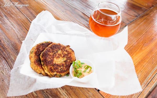 Crab Cakes and Saltwater Brew. ©@julieimagery